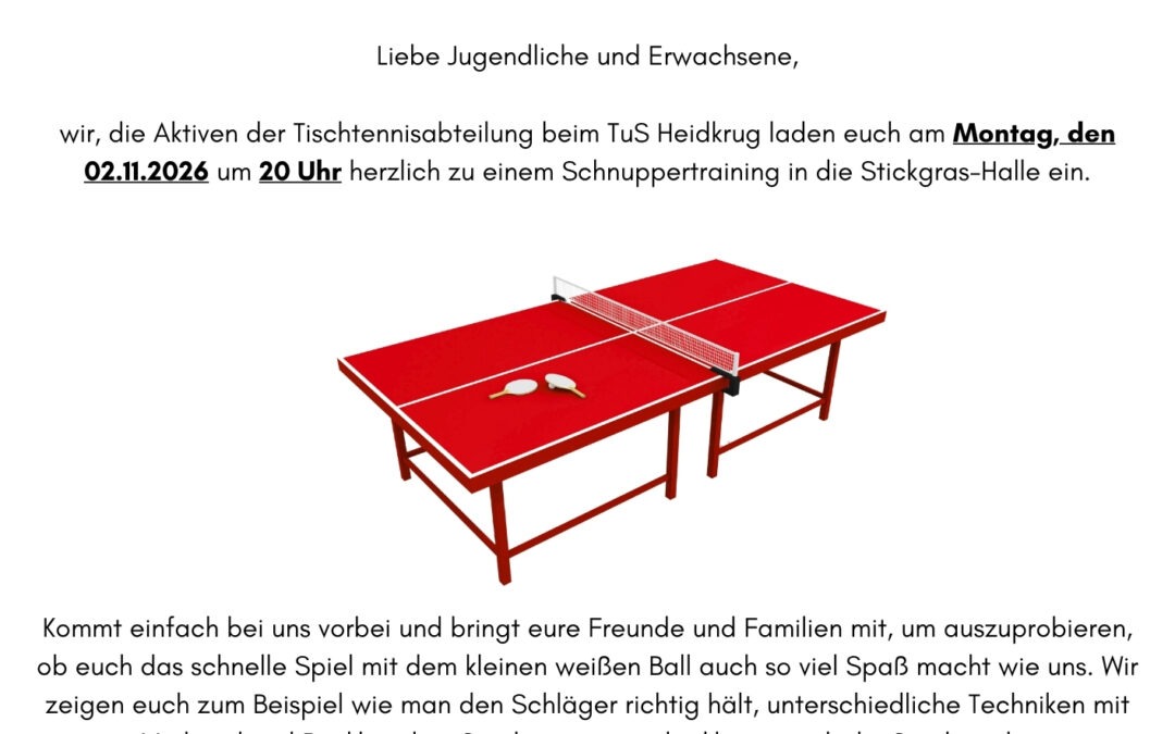 Tischtennis Schnuppertag am 02.11.2026